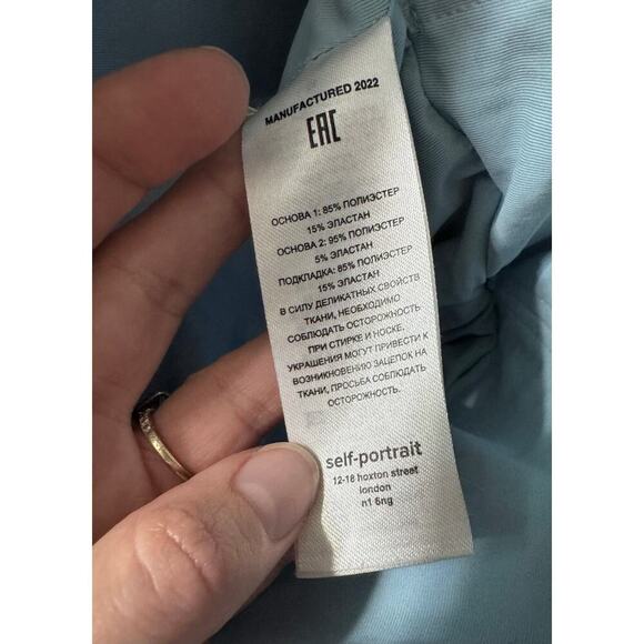 Self Portrait Blue Off The Shoulder Cold Shoulder Sheer Sleeve Top Size 6 - Picture 10 of 10